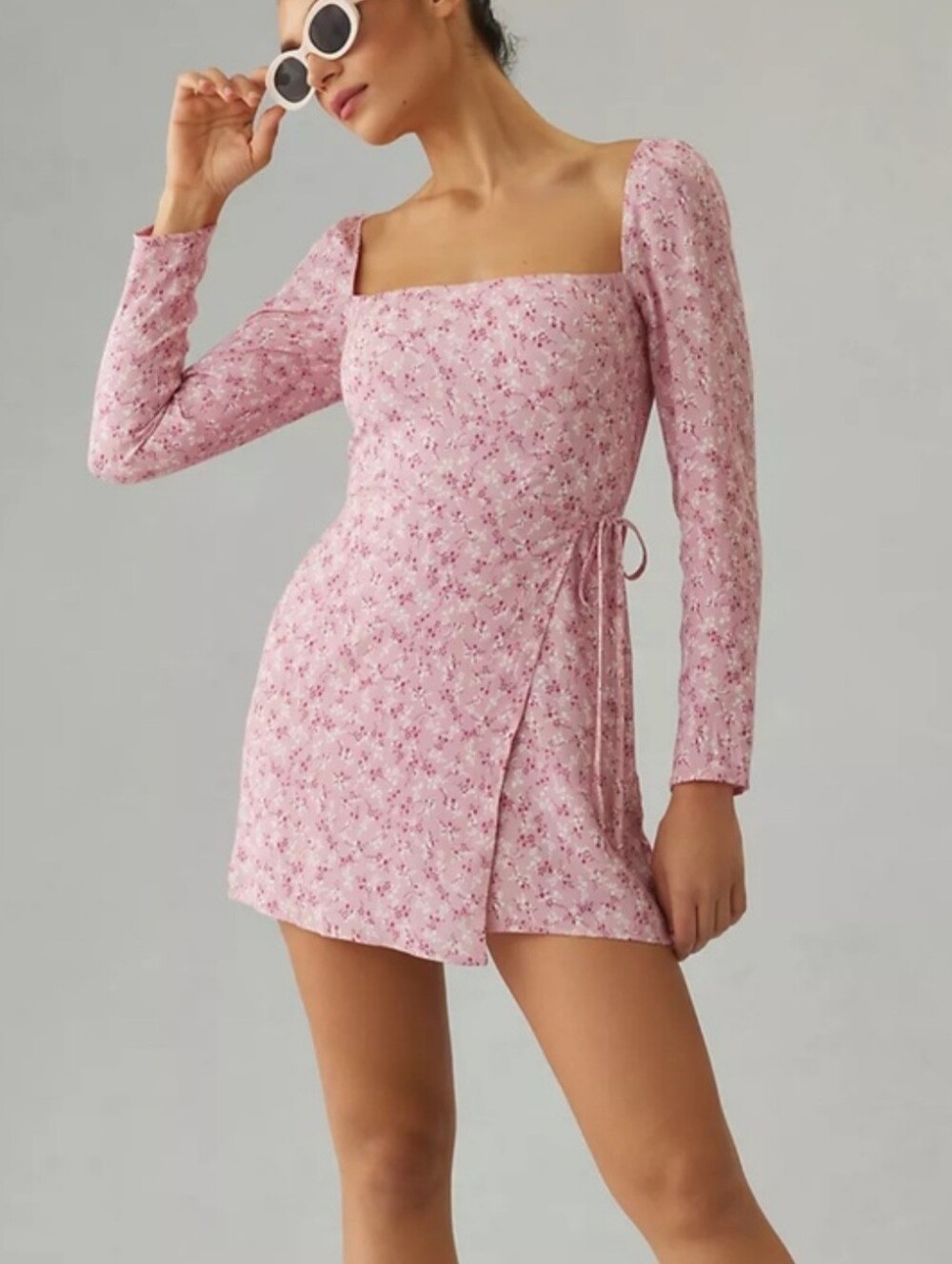 Reformation Rosalie Pink Floral Long Sleeve Mini Dress 2 Coquette Cottagecore